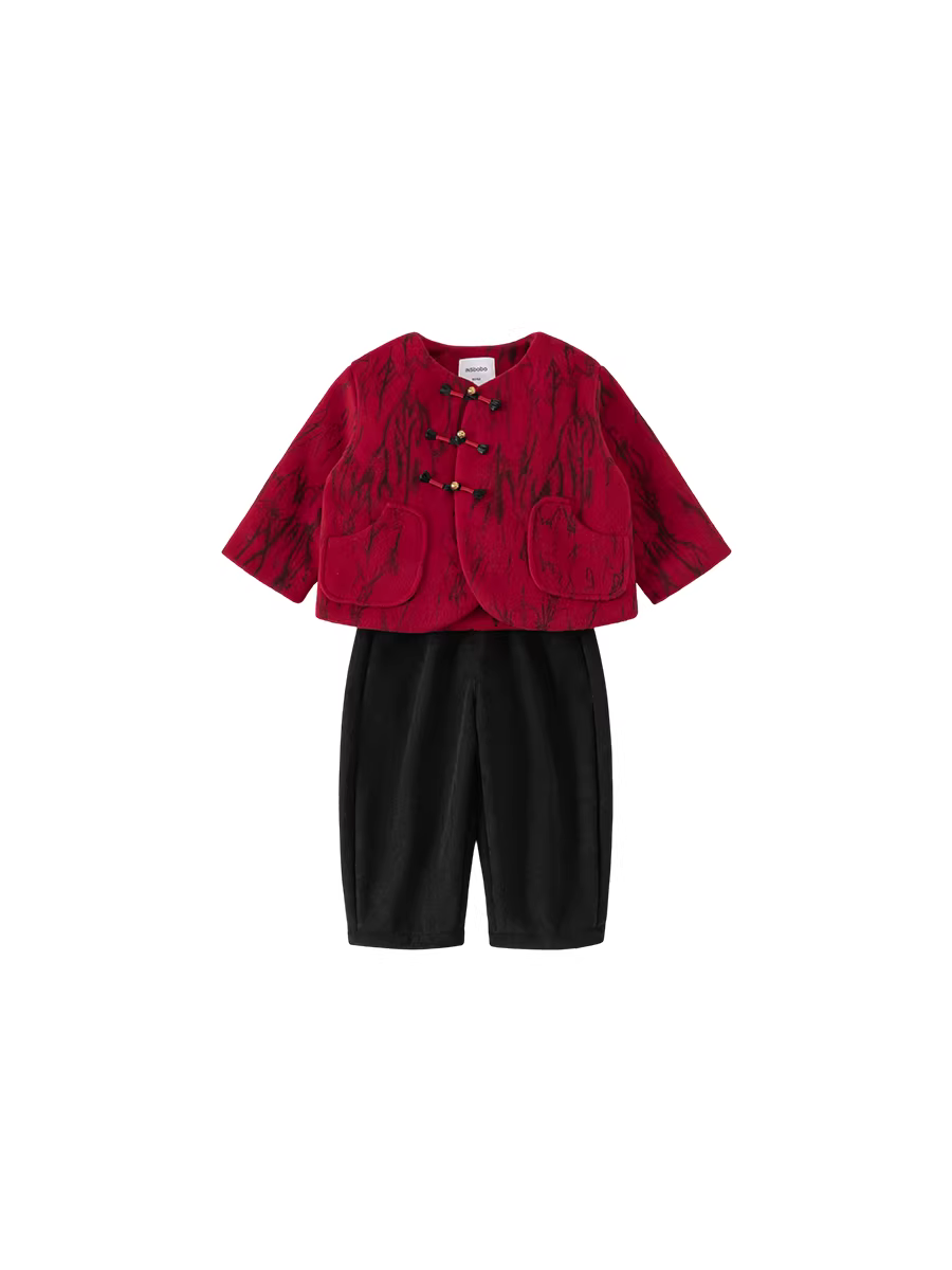 Bộ đồ Tết INSbobo cho bé trai, chất liệu dày dặn mùa đông, kiểu mới năm 2025, phong cách Trung Hoa mới, bộ thu đông.