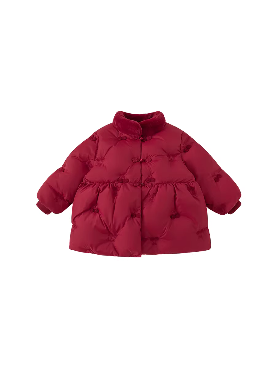 Quần áo cotton trẻ em INSbobo 2025, áo khoác mùa đông dày dặn cho bé, áo ấm màu đỏ mùa thu đông