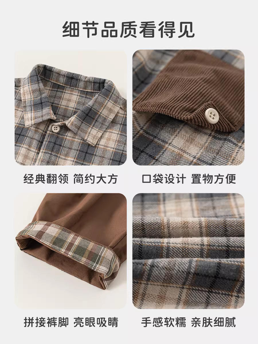 Bộ đồ trẻ em INSbobo kiểu mới 2025, áo sơ mi thời trang thu đông cho bé trai, quần thời trang thu đông trẻ em cá tính