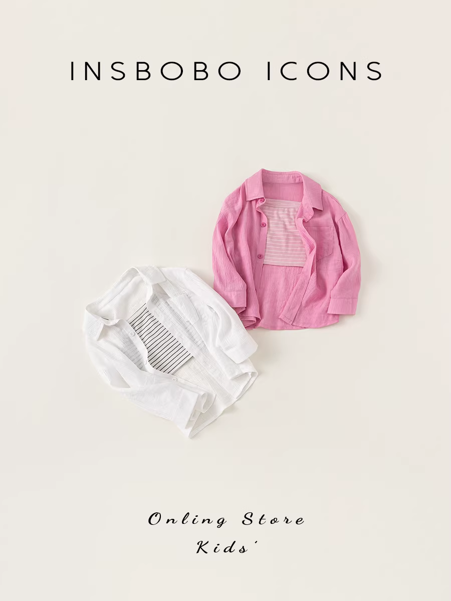Áo sơ mi bé gái INSbobo, áo sơ mi sọc bé gái, áo kiểu thời trang cho bé gái, thời trang trẻ em xuân thu 2025 mới
