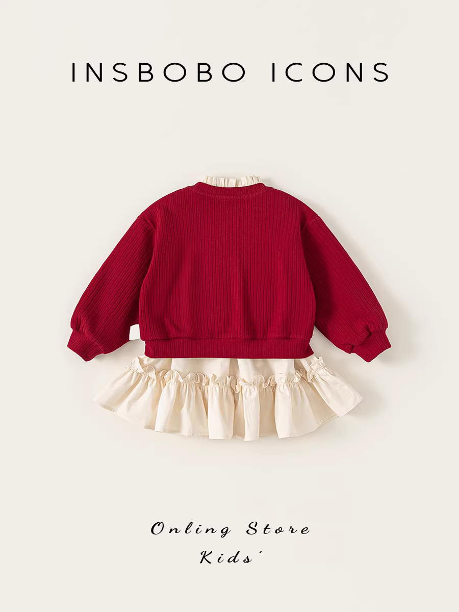 Bộ đồ bé gái INSbobo thu đông, đầm bé gái kiểu mới 2025, quần áo thời trang trẻ em, quần áo thu đông trẻ em