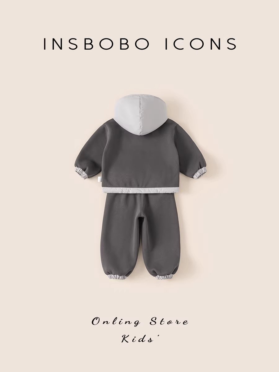 Bộ đồ thể thao bé trai INSbobo thu đông 2025, chất liệu nỉ lót lông, giữ ấm mùa đông, quần áo trẻ em