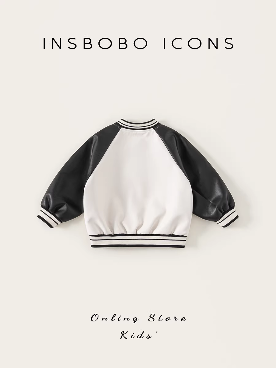 Áo khoác da bé gái INSbobo thu đông 2025, áo khoác da trẻ em thời trang xuân thu