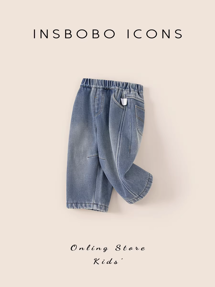 【Teddy Bear Series】Quần trẻ em INSbobo Bộ sưu tập mùa đông 2025 Quần dài bé gái Quần jean dày cho bé trai