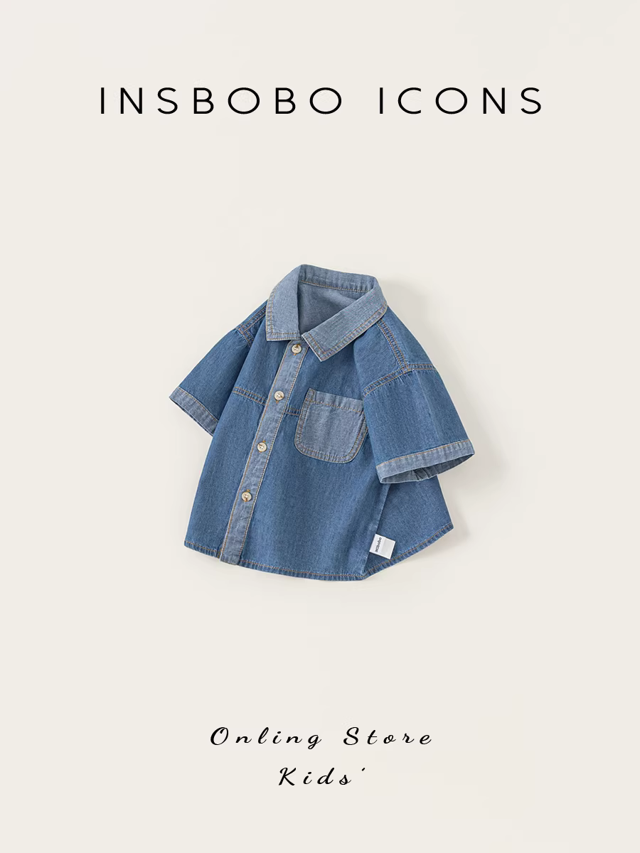 INSbobo áo sơ mi bé trai áo sơ mi trẻ em áo khoác denim bé trai mùa hè kiểu dáng thời trang áo bé mùa hè kiểu dáng mỏng