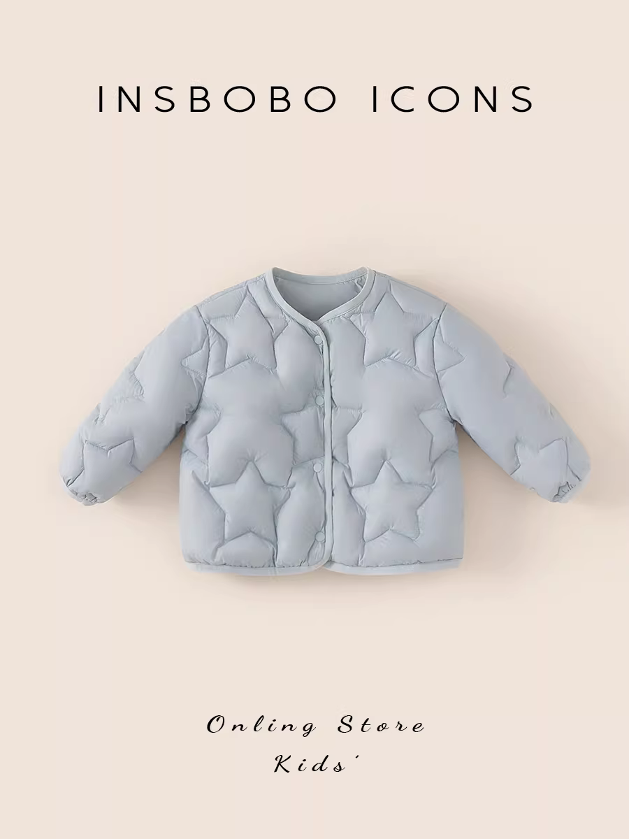 Áo khoác phao trẻ em INSbobo thu đông 2025, áo khoác phao bé trai kiểu dáng thường ngày, áo khoác phao bé trai 90% lông vịt trắng