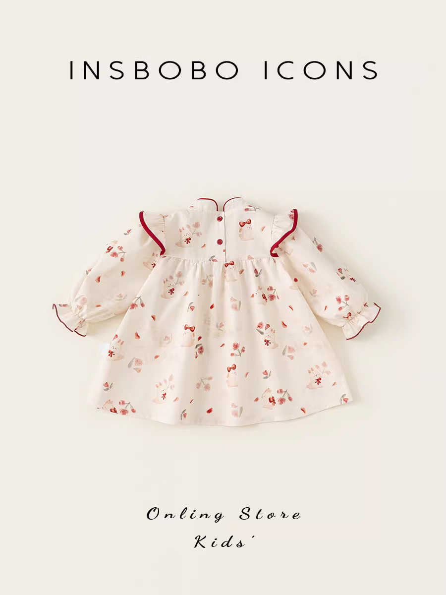 Váy bé gái INSbobo thu đông 2025 kiểu mới, váy hoa bé gái, váy hanfu Trung Quốc cho bé gái