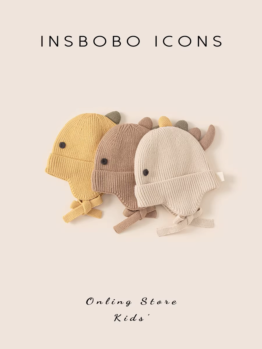 Mũ bé INSbobo mùa đông 2025, mũ bé gái sơ sinh, mũ giữ ấm trẻ em mùa thu đông, mũ len bé trai
