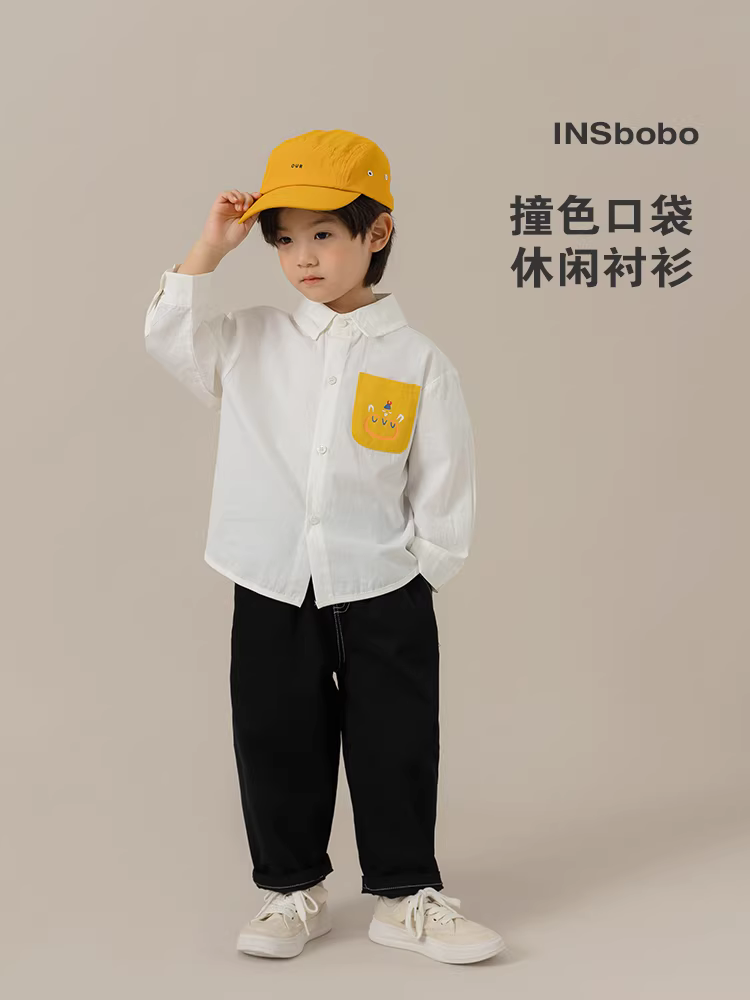 Áo sơ mi bé trai INSbobo thu đông 2025 kiểu mới, áo trẻ em đẹp trai, quần áo trẻ em xuân thu, áo dài tay bé trai mùa thu