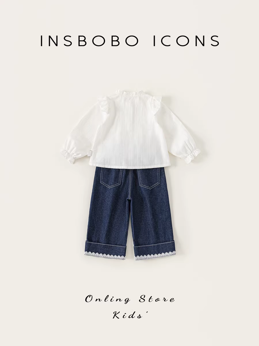 Quần INSbobo bé gái thu đông 2025, bộ đồ trẻ em, áo sơ mi bé, quần jean thời trang, trang phục xuân thu