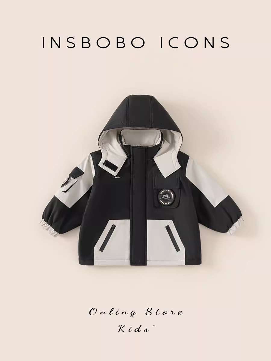 Áo khoác trẻ em INSbobo, quần áo mùa đông ba lớp chống thấm cho bé trai, áo khoác bông may chần thời trang mới mùa thu đông 2025 cho bé gái, áo kiểu thời thượng