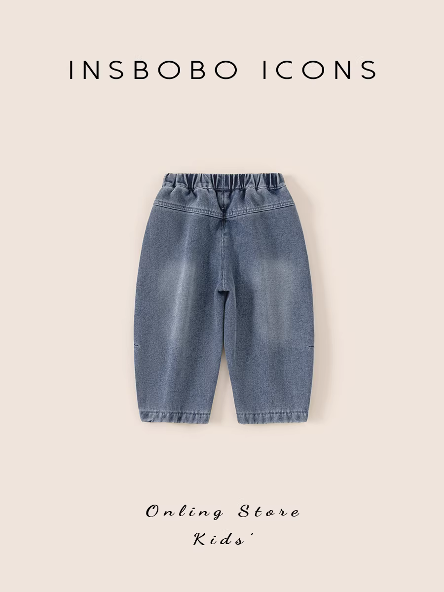 Quần bé trai INSbobo thu đông, quần bò lót lông trẻ em, mẫu mới đông 2025, quần dài trẻ em thời trang