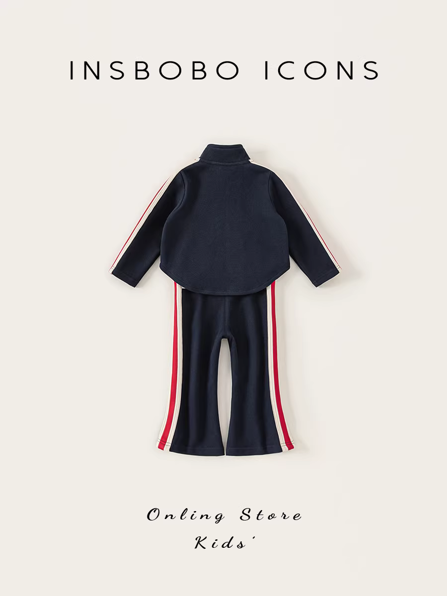 Bộ đồ thể thao bé gái INSbobo thu đông 2025, bộ đồ trẻ em xuân thu, quần áo trẻ em thời trang