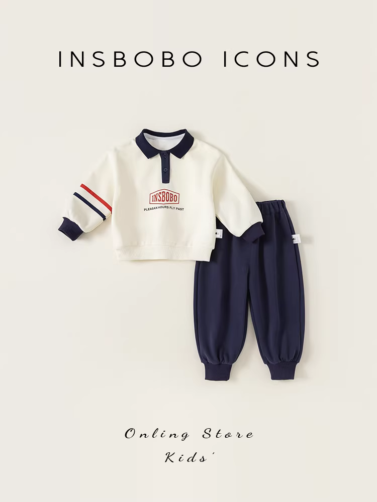 Bộ trang phục thu đông bé gái 2025, bộ áo thun bé trai mới, quần áo trẻ em phong cách xuân thu, phong cách học đường INSbobo