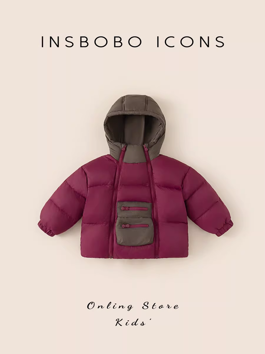 Áo khoác phao trẻ em INSbobo mùa đông 2024 kiểu dáng thời trang, áo khoác phao lông vũ trắng 90% dành cho bé trai, áo khoác phao bé gái, quần áo mùa đông ấm áp