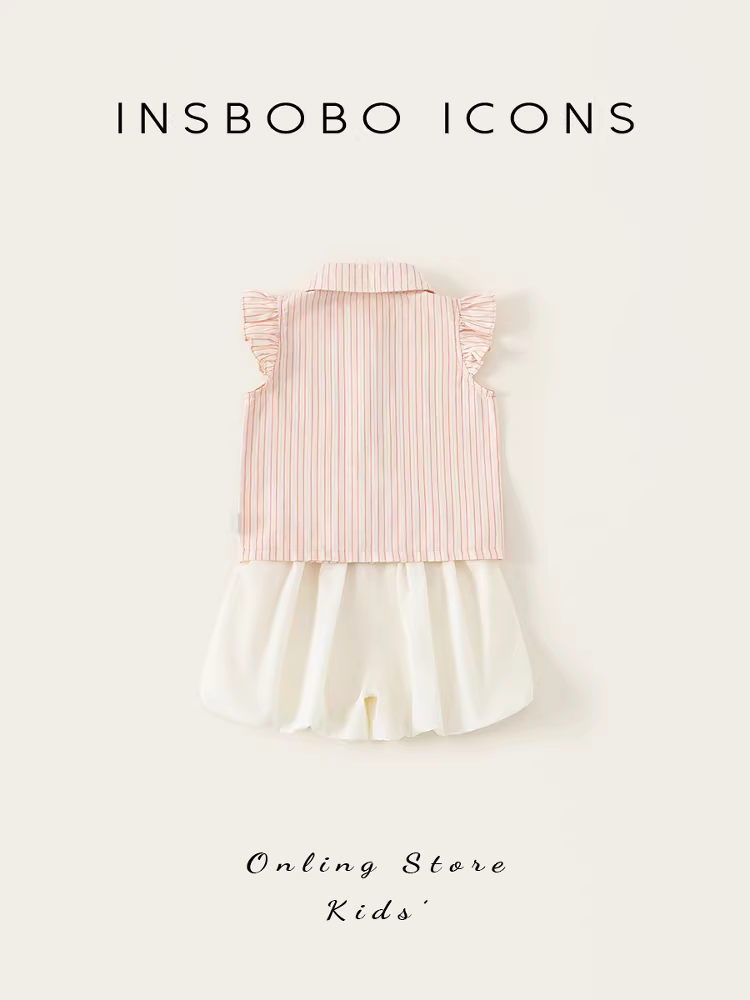 Bộ quần áo hè INSbobo cho bé gái 2025, áo sơ mi hai mảnh mới, bộ đồ trẻ em, quần áo mùa hè cho bé