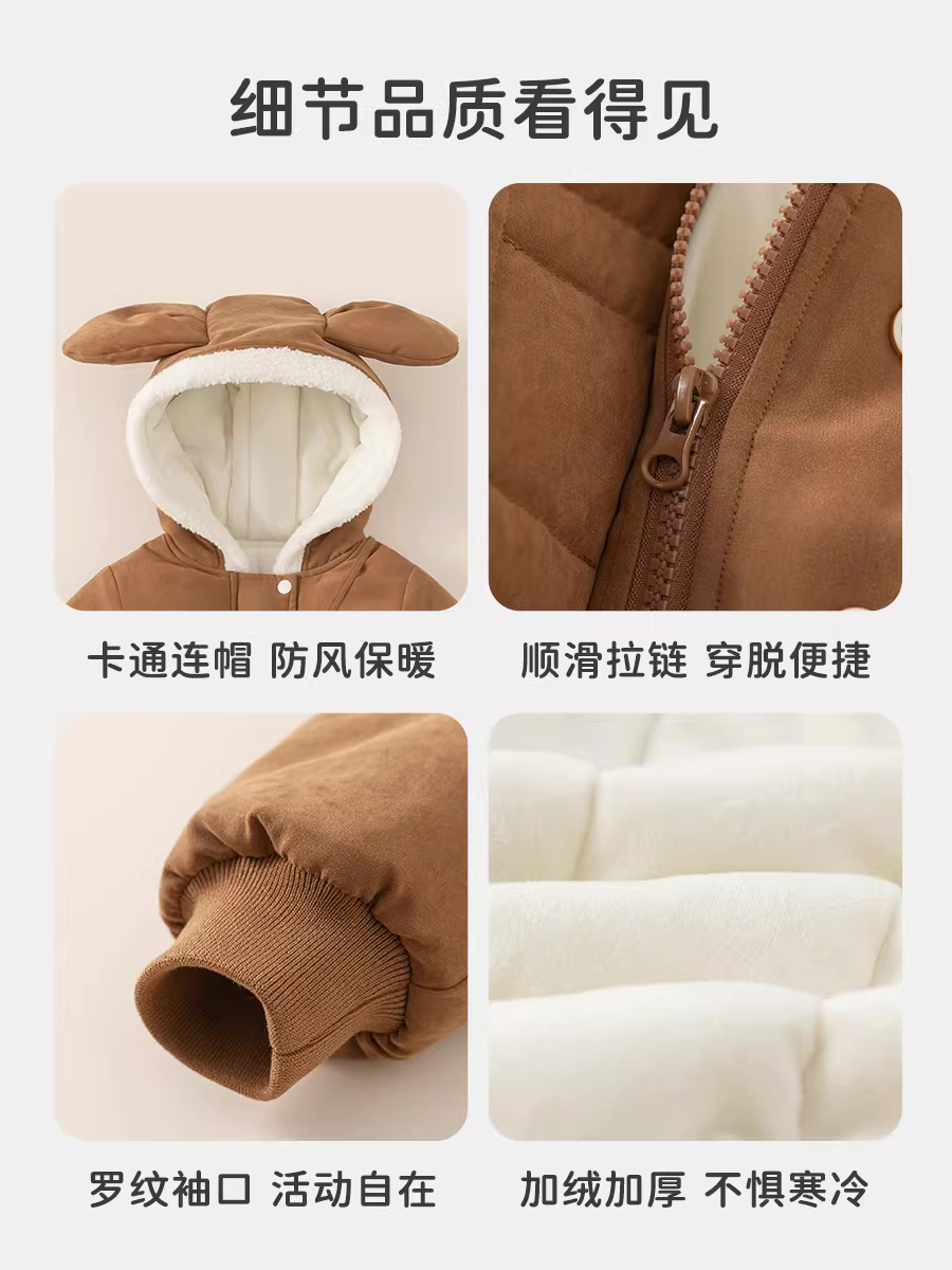 Quần áo trẻ sơ sinh INSbobo thu đông 2025 kiểu mới, bộ liền thân giữ ấm cho bé sơ sinh, quần áo bò ngoài trời thời trang mùa đông