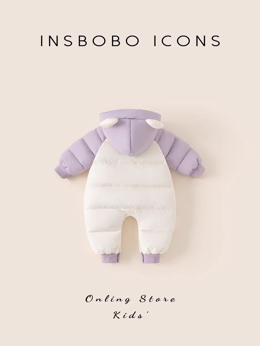 Áo khoác phao trẻ em mùa đông kiểu mới, áo khoác phao liền thân, quần áo mùa đông ngoài trời cho bé, quần áo dày dặn, 90% lông vịt trắng, quần áo trẻ em