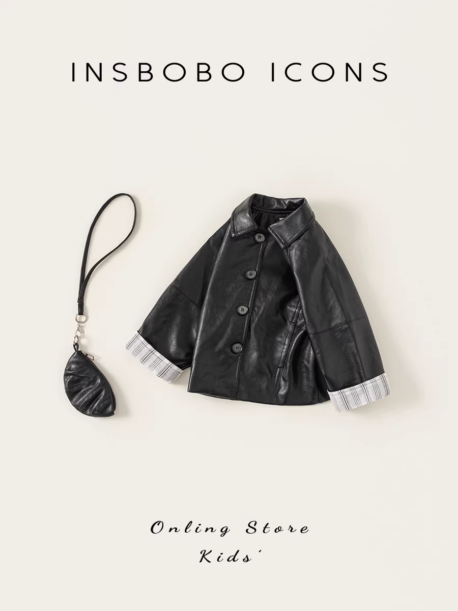Áo khoác da trẻ em INSbobo thu đông 2025, thời trang, quần áo trẻ sơ sinh, trang phục đầu thu