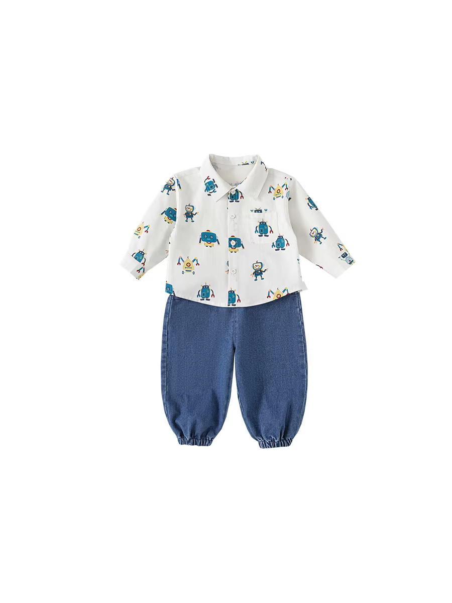 Bộ áo sơ mi bé trai INSbobo thu đông, áo sơ mi trẻ em quần dài hai mảnh, kiểu mới thu 2025