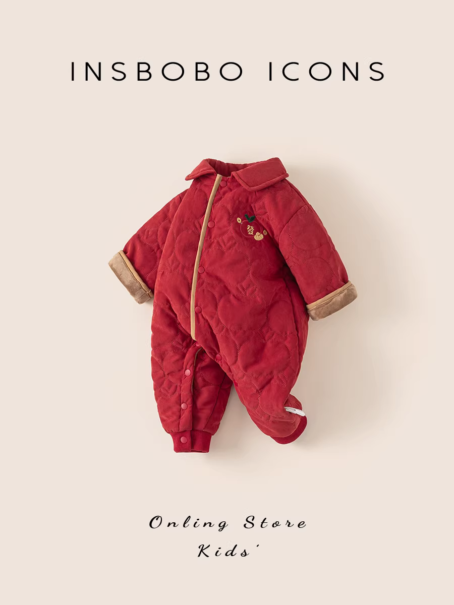 Bộ liền thân bé INSbobo mùa đông 2025 kiểu mới, quần áo mùa đông cho bé đi chơi, chất liệu dày dặn, trang phục Tết Nguyên đán