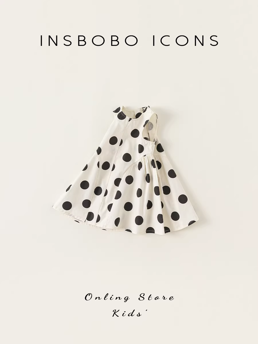 Váy bé gái hè 2025 thời trang chấm bi, váy trẻ em phong cách, váy bé gái công chúa thường ngày INSbobo
