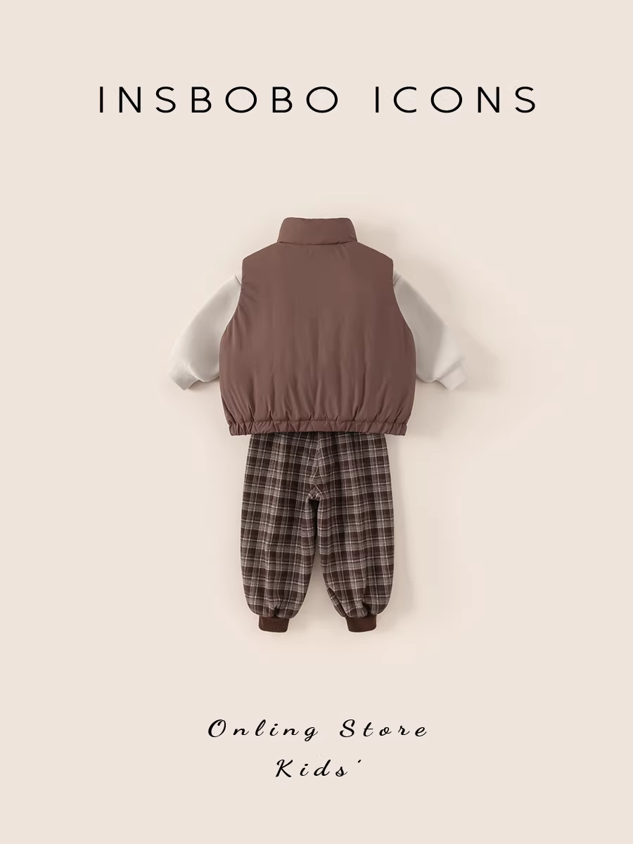 Quần áo trẻ em INSbobo mùa đông 2025, bộ đồ dày dặn cho bé trai, thời trang thu đông, kiểu dáng hiện đại