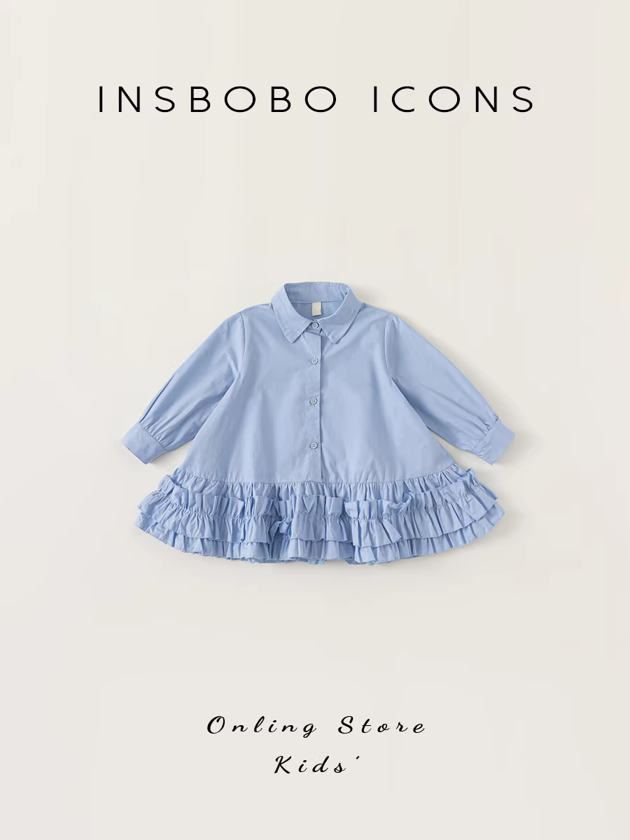Váy bé gái INSbobo thu đông 2025 kiểu mới, váy công chúa thời trang, váy sơ mi bé gái