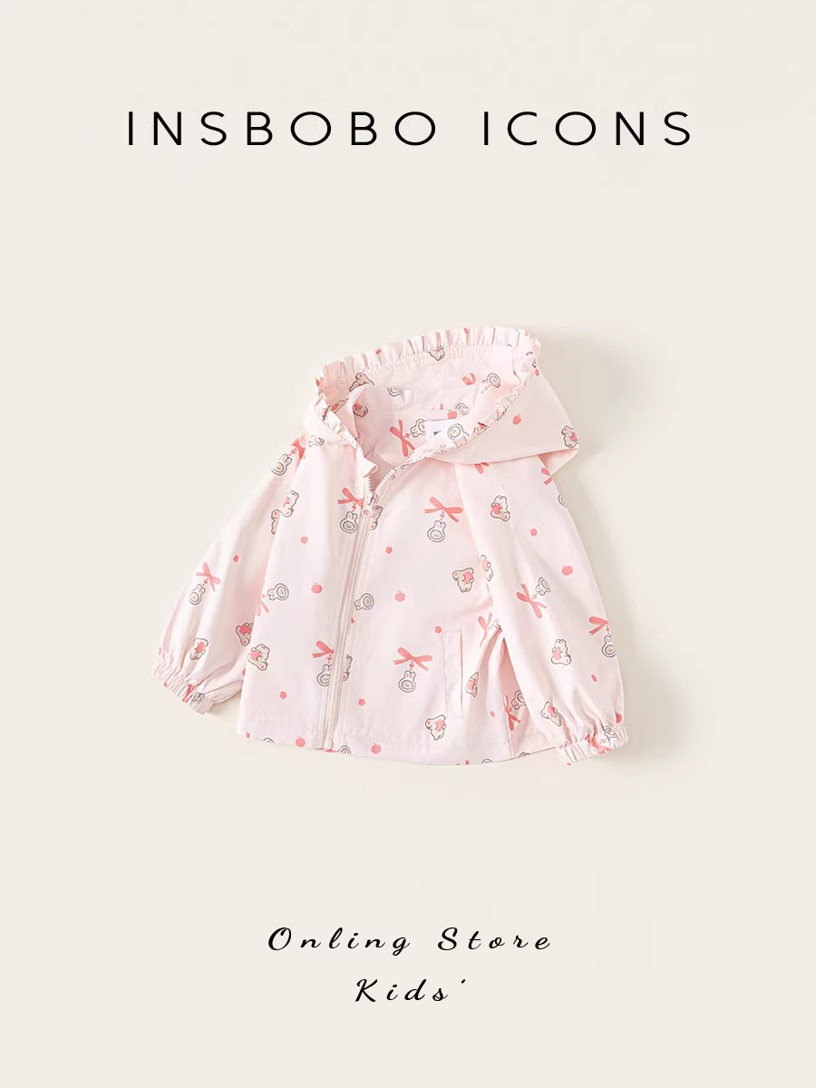 Áo khoác bé gái INSbobo thu đông 2025 kiểu mới có mũ, thời trang trẻ em, áo bé gái mùa xuân thu