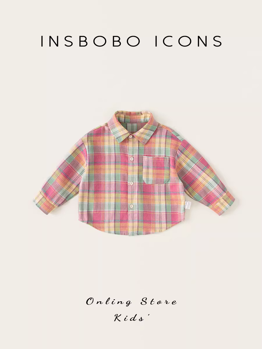 Áo sơ mi bé trai INSbobo thu đông 2025, áo kẻ ca rô trẻ em mới, áo khoác bé gái thời trang và hợp xu hướng