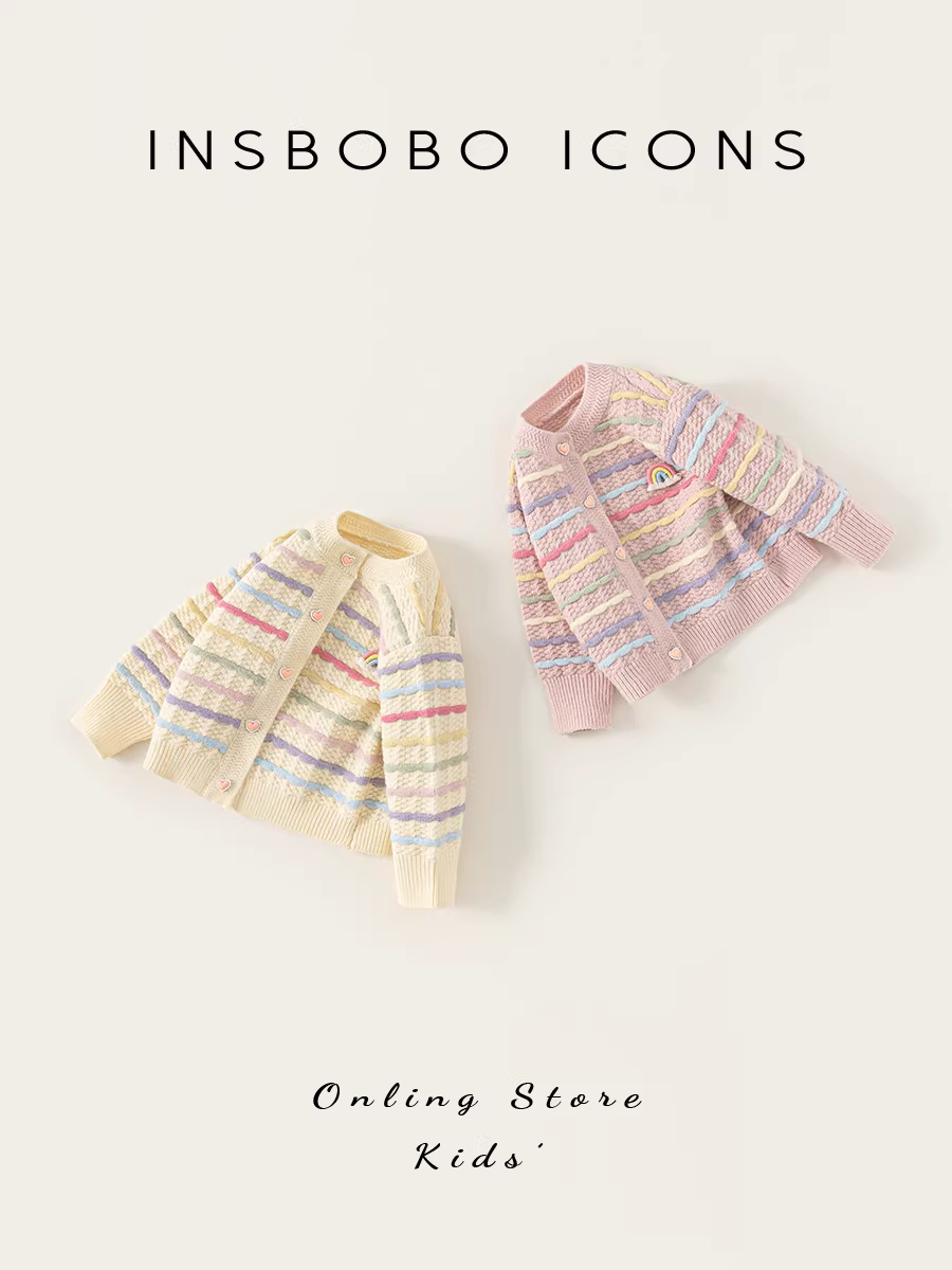 Áo len bé gái INSbobo thu đông 2025, áo cardigan len trẻ em mới, áo khoác giữ ấm cho bé mùa thu đông, quần áo trẻ em