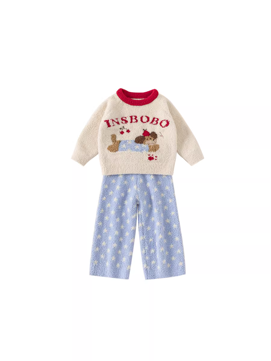 Bộ đồ mặc nhà trẻ em INSbobo 2025 Mùa đông mới Bộ ấm áp cho bé gái Thời trang thu đông