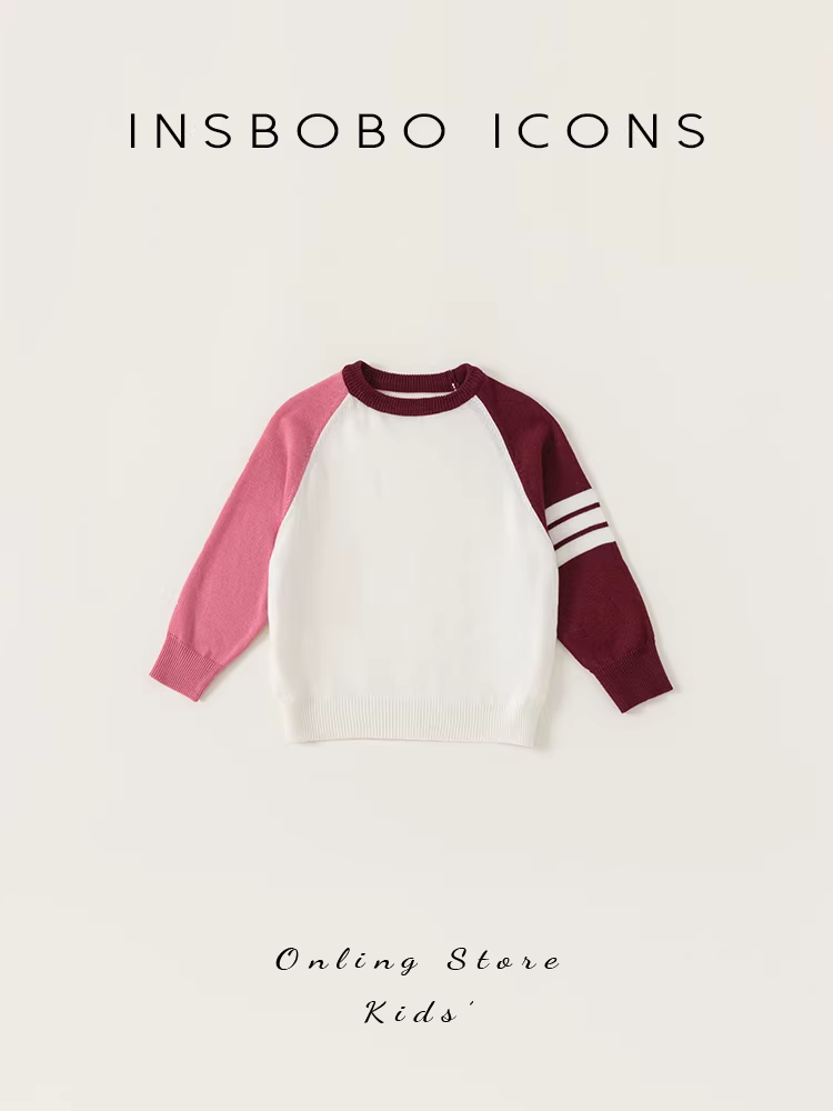 Áo len phối màu INSbobo bé yêu, kiểu mới xuân thu 2025, áo len tay raglan cho bé gái, áo len chui đầu cho bé trai