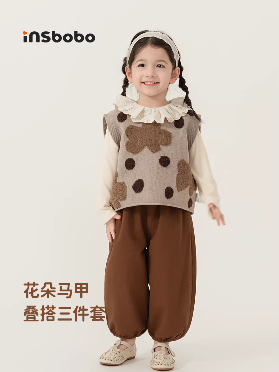 Bộ trang phục thu đông cho bé gái, bộ ba món áo gile thời trang thu đông 2025 cho bé gái, quần áo trẻ em xuân thu cho bé gái.