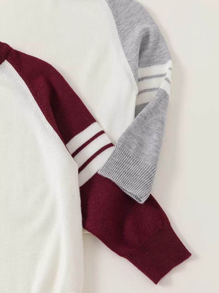 Áo len phối màu INSbobo bé yêu, kiểu mới xuân thu 2025, áo len tay raglan cho bé gái, áo len chui đầu cho bé trai