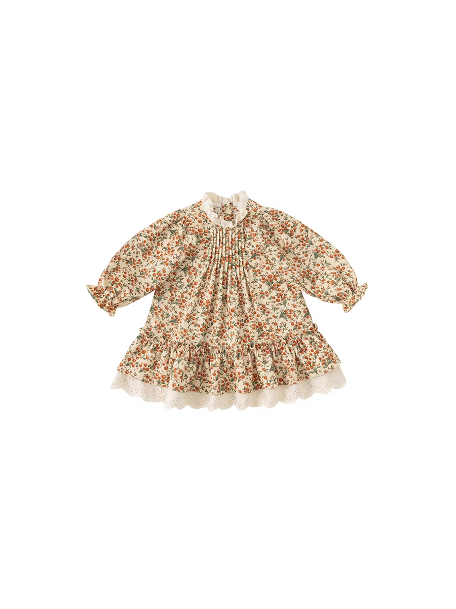 Váy bé gái INSbobo, váy hoa trẻ em, kiểu mới thu 2024, váy công chúa bé gái thời trang, váy thu thời thượng