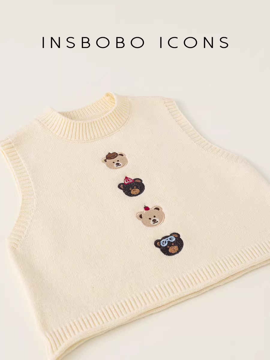 Áo len trẻ em INSbobo, áo gile thu đông bé gái 2025, áo len bé trai kiểu Hàn Quốc, phong cách thường ngày