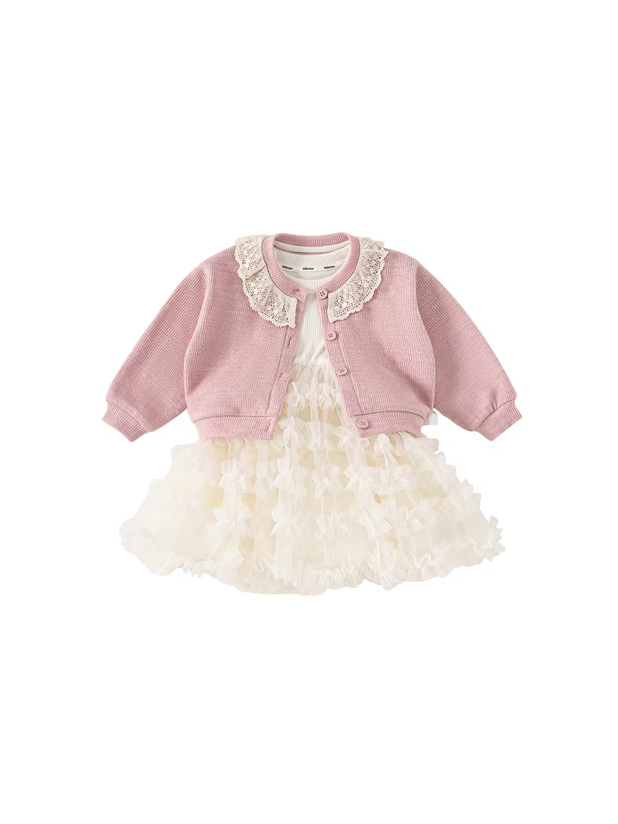 Bộ đồ bé gái INSbobo xuân thu 2025, bộ đồ bé sơ sinh mới, váy voan, đầm bé gái một tuổi, trang phục mùa thu cho trẻ em