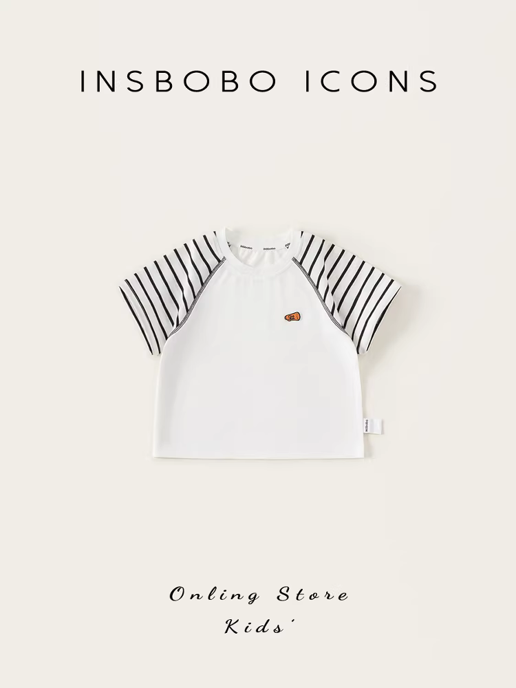 INSbobo áo thun ngắn tay cho bé trai mùa hè 2025 mới Áo thun bé trai thông thường tay áo raglan đầu mùa hè đa năng