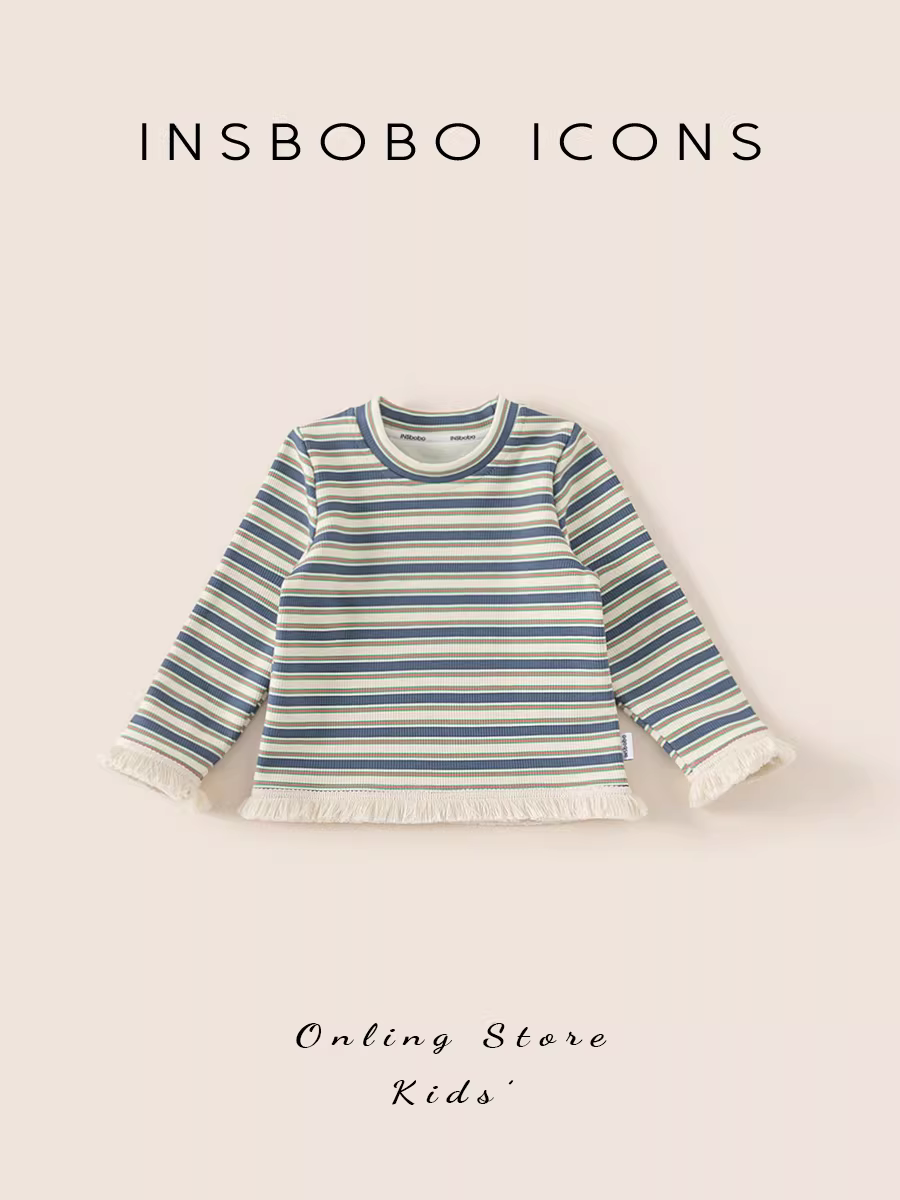 Áo thun bé gái INSbobo thu đông 2024, áo kiểu dáng năng động, lót lông mềm mại, áo dài tay mùa đông cho bé gái.