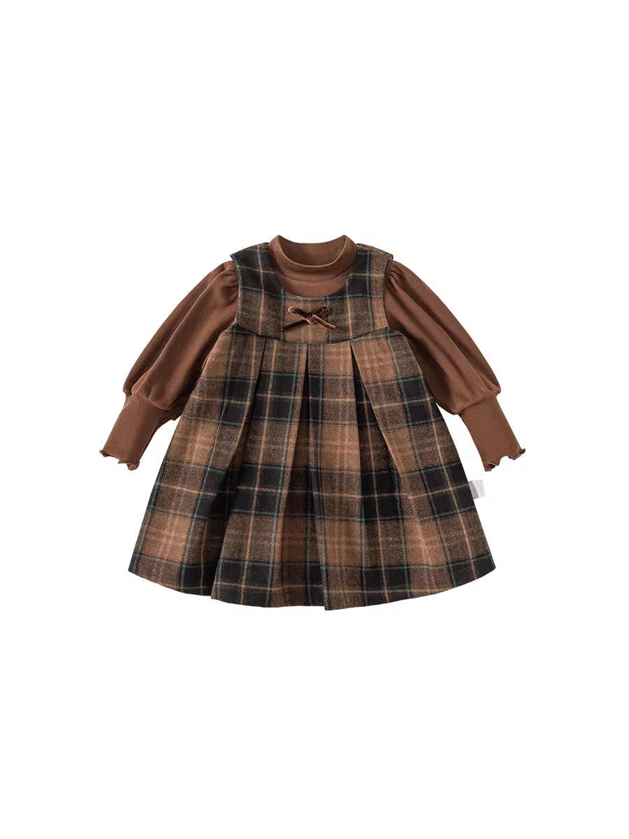 Bộ đồ bé gái INSbobo thu đông 2025, quần áo trẻ em mới, bộ đồ giữ ấm bé, váy mùa đông, thời trang trẻ em