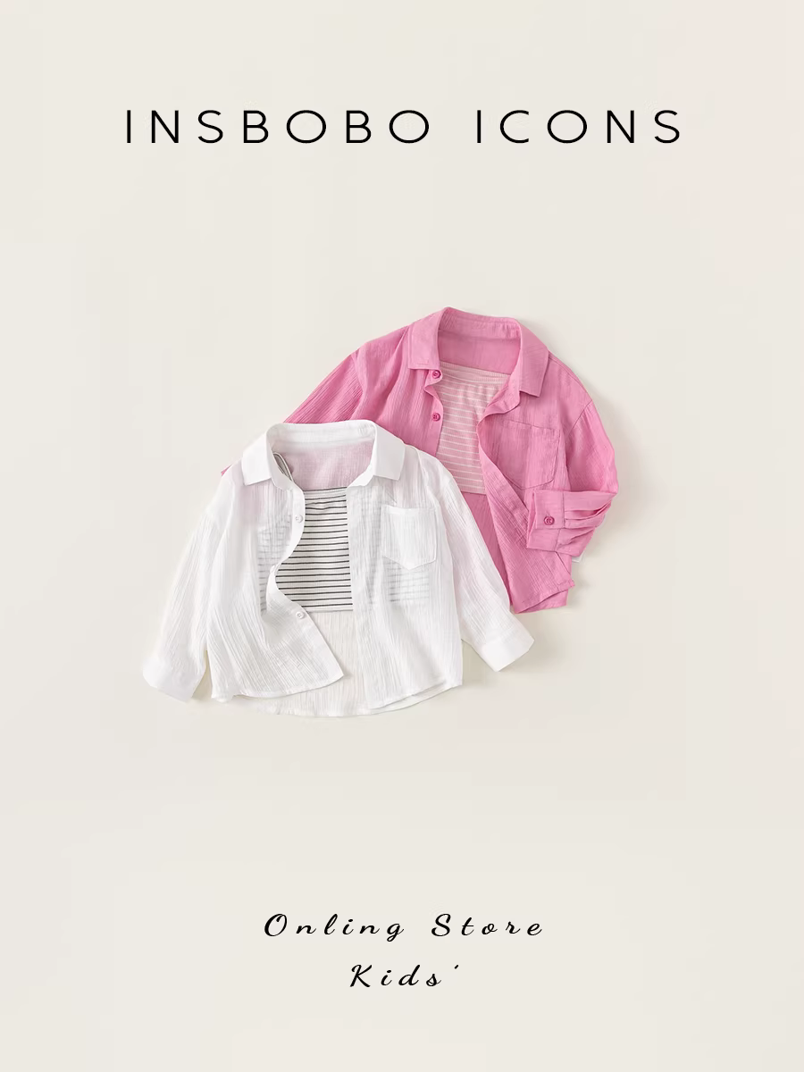 Áo sơ mi bé gái INSbobo, áo sơ mi sọc bé gái, áo kiểu thời trang cho bé gái, thời trang trẻ em xuân thu 2025 mới
