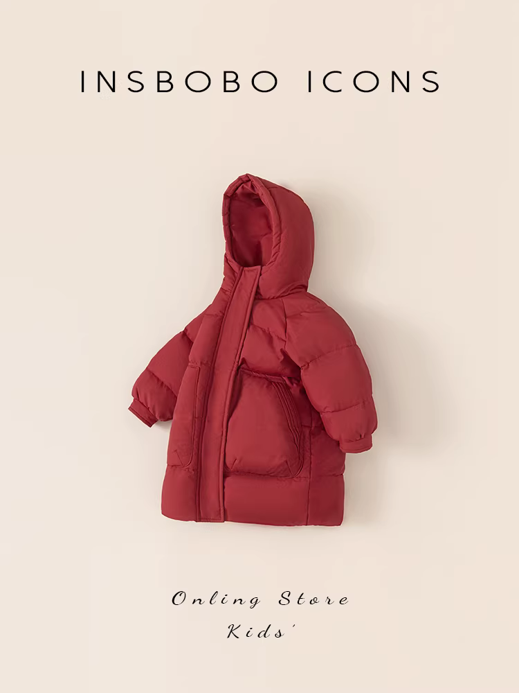 Áo khoác phao trẻ em mùa đông 2024 kiểu mới áo khoác phao dài bé gái màu đỏ trang phục Tết lễ hội thời trang