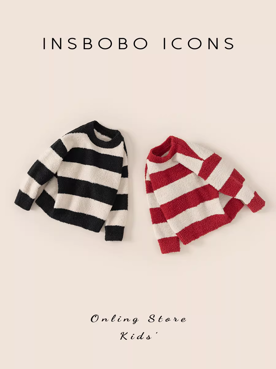 Áo len trẻ em INSbobo thu đông 2025 kiểu mới, áo len sọc cho bé gái, áo len dài tay cho bé trai