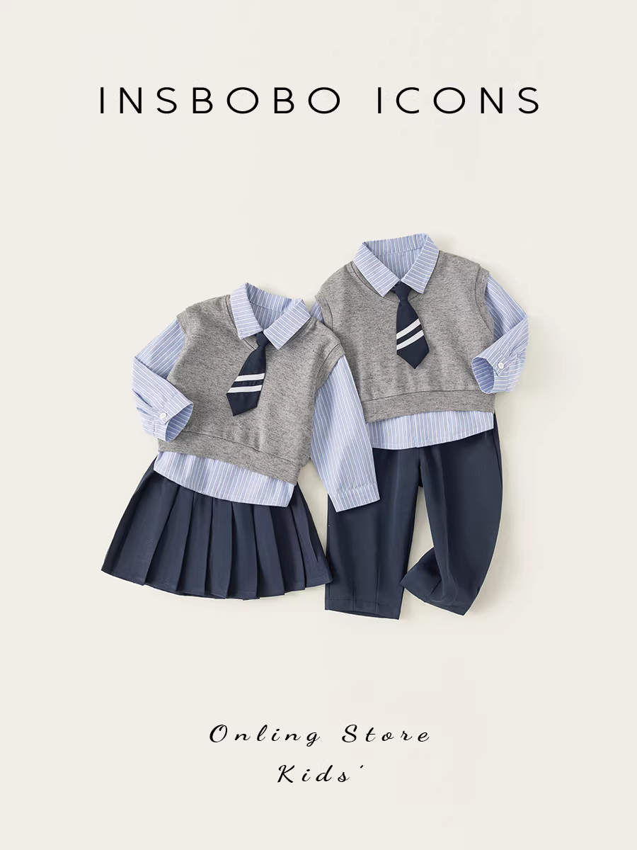 Bộ trang phục thu đông cho bé gái, phong cách preppy, bộ ba món cho bé gái, kiểu mới thu đông 2025, thời trang Hàn Quốc dài tay cho trẻ em.