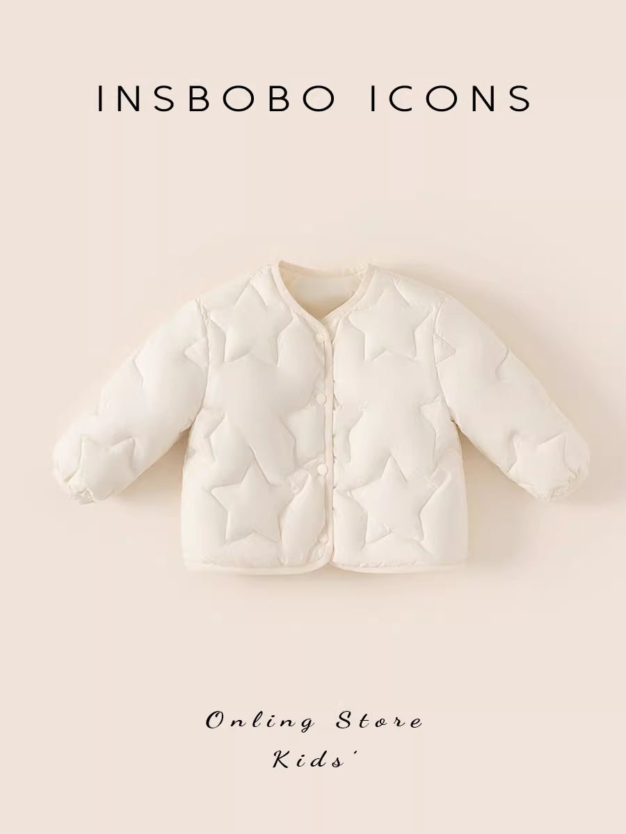 Áo khoác phao trẻ em INSbobo thu đông 2025, áo khoác phao bé trai kiểu dáng thường ngày, áo khoác phao bé trai 90% lông vịt trắng
