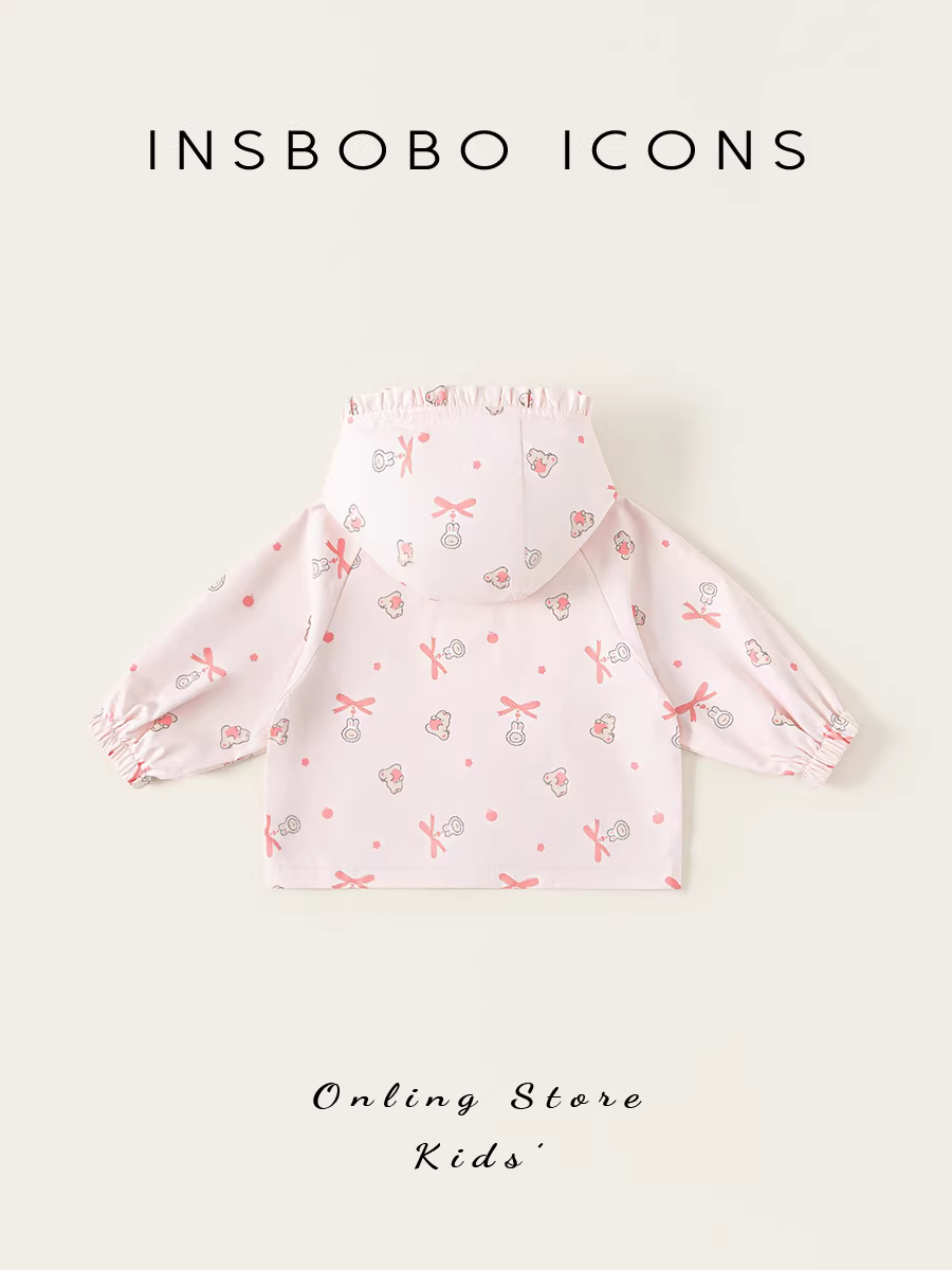 Áo khoác bé gái INSbobo thu đông 2025 kiểu mới có mũ, thời trang trẻ em, áo bé gái mùa xuân thu