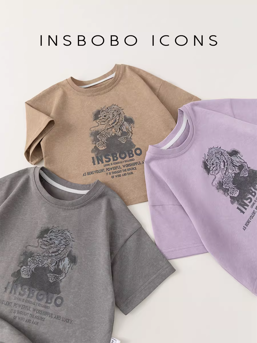 INSbobo Áo thun ngắn tay mới dành cho bé trai mùa hè phong cách dân tộc hàng đầu in hình rồng Quần áo trẻ em thời trang và phong cách