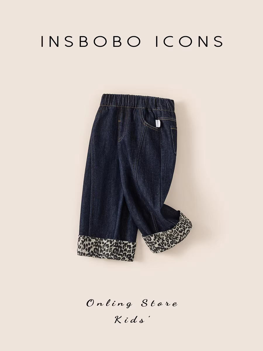 Quần INSbobo bé gái mùa đông 2025, quần jeans mới, quần áo trẻ em, lót lông cừu, dày dặn, mặc thu đông