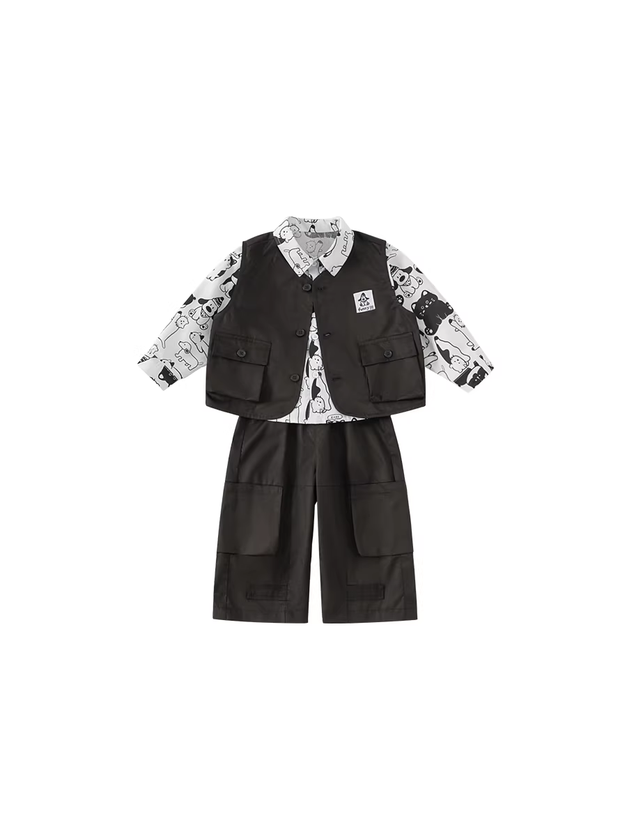 Bộ đồ bé trai INSbobo thu đông 2025, áo ghi lê ba món thời trang cho bé